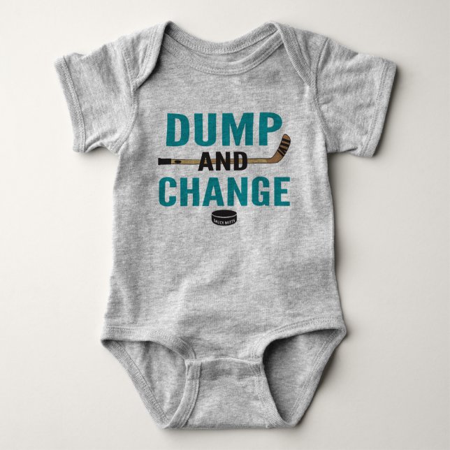 Dump and Change Hockey Baby Bodysuit Teal Sticks (Front)