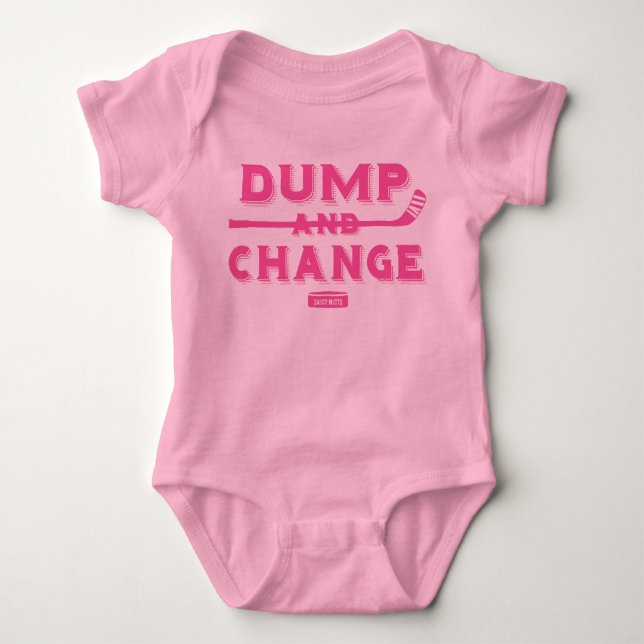 Dump and Change Hockey Baby Girl Pink Bodysuit (Front)