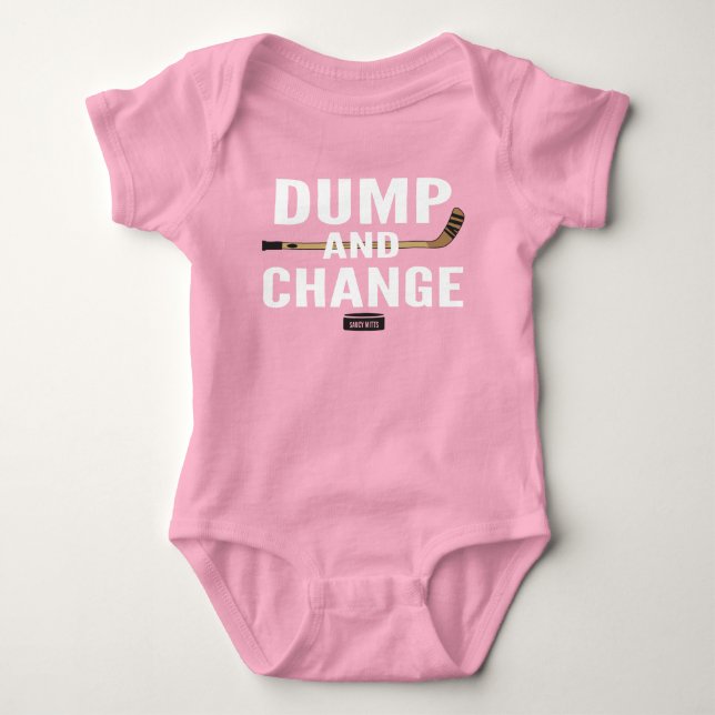 Dump and Change Hockey Baby Girl Pink jersey Bodysuit (Front)