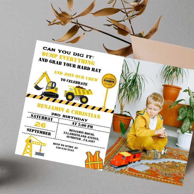 Dump Cruck construction Transportation Birthday Invitation (Creator Uploaded)
