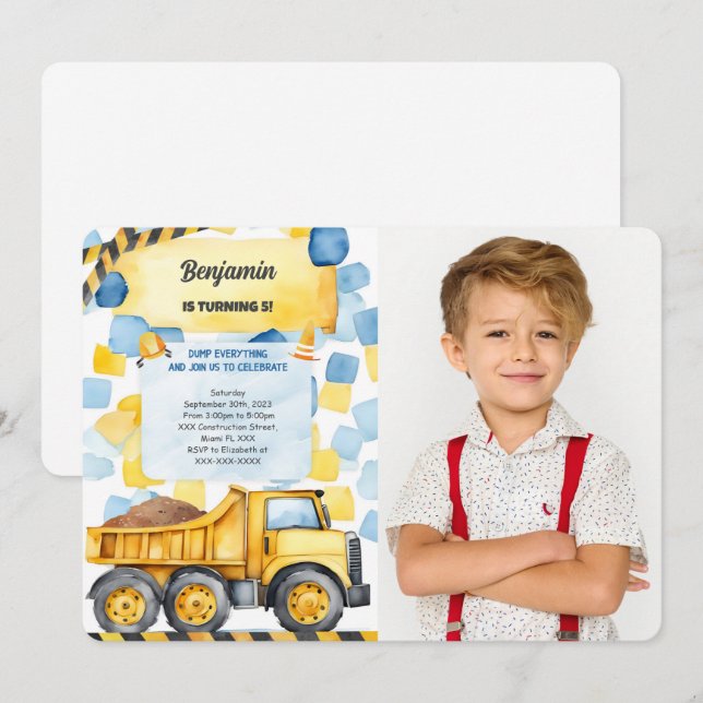 Dump Every Thing it's Birthday Photo Invitation (Front/Back)