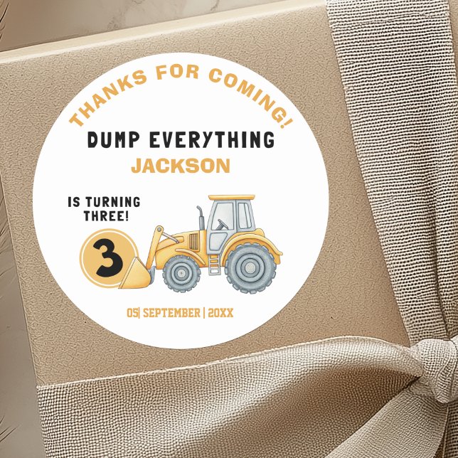 "DUMP EVERYTHING! Construction Birthday 3 Classic Round Sticker (Creator Uploaded)