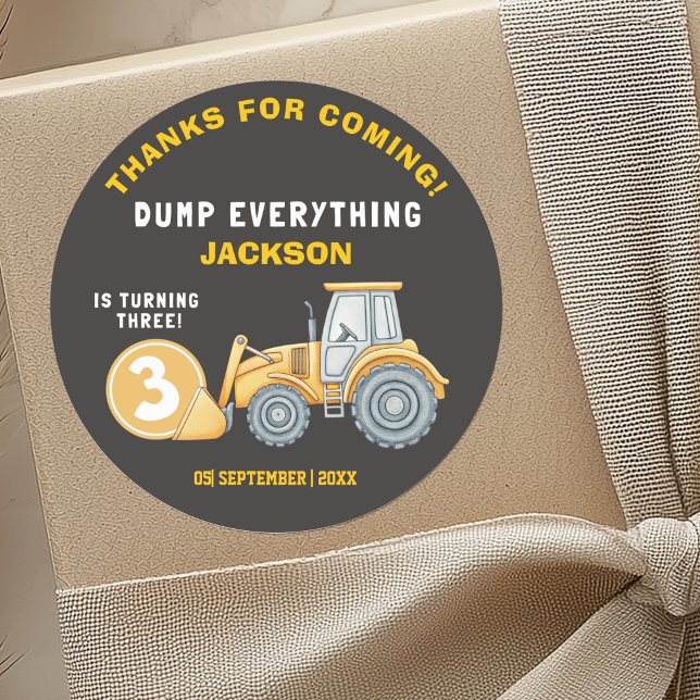 "DUMP EVERYTHING! Construction Birthday 3 Classic Round Sticker (Creator Uploaded)