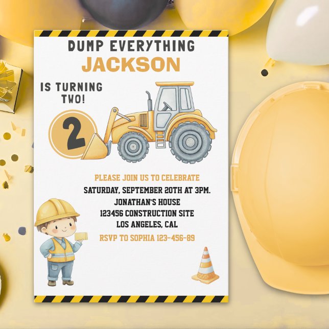 DUMP EVERYTHING – Construction Truck 2nd Birthday  Invitation (Creator Uploaded)