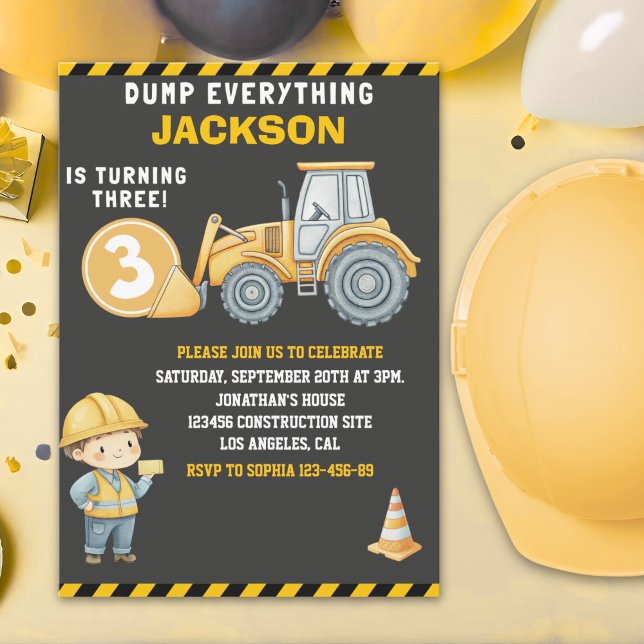 DUMP EVERYTHING – Construction Truck 3rd Birthday  Invitation (Creator Uploaded)