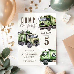 Dump Everything! Garbage Truck Kids Birthday Party Invitation