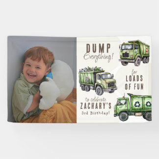 Dump Everything! Garbage Truck Kids Photo Birthday Banner