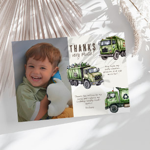 Dump Everything! Garbage Truck Kids Photo Birthday Thank You Card
