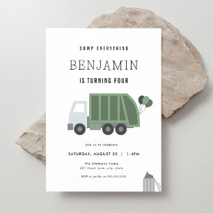 Dump Everything Green Garbage Truck Boy Birthday Invitation