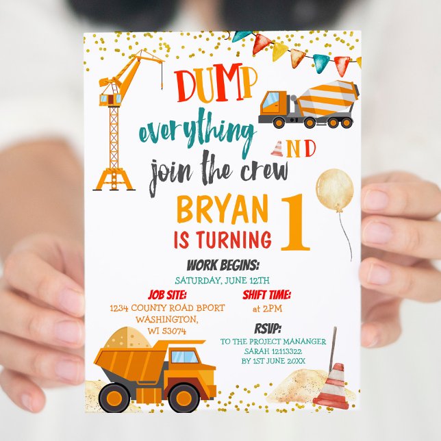 Dump everything join the crew birthday invitation (Creator Uploaded)