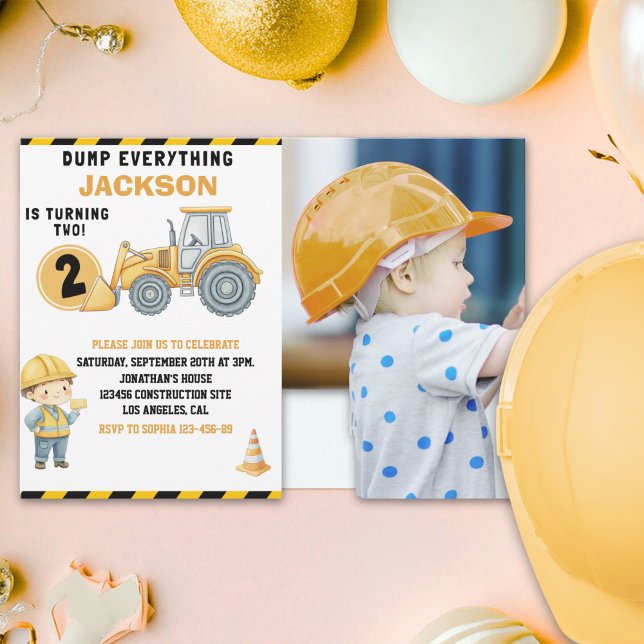 "DUMP EVERYTHING! Photo –Construction 2nd Birthday Invitation (Creator Uploaded)