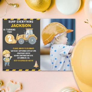 "DUMP EVERYTHING! Photo –Construction 2nd Birthday Invitation