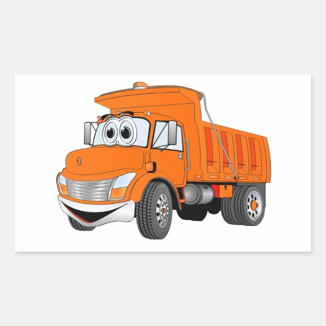 Dump Truck 2 Axle Orange Cartoon Rectangular Sticker (Front)