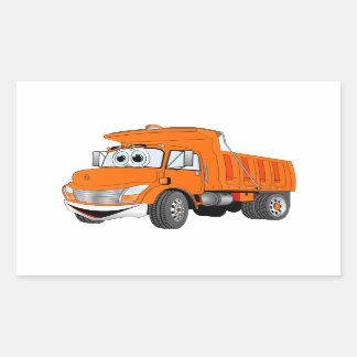Dump Truck 2 Axle Orange Cartoon Rectangular Sticker