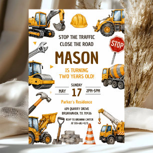 Dump Truck 2nd Birthday Construction Invitation