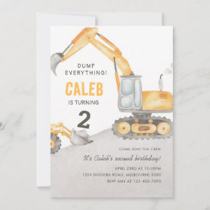 Dump Truck 2nd Birthday Yellow Construction Invitation