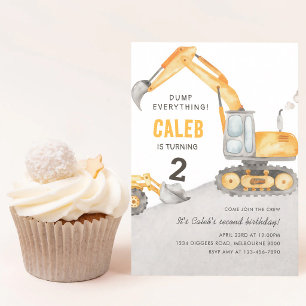 Dump Truck 2nd Birthday Yellow Construction Invitation