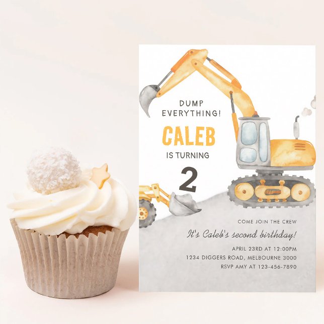 Dump Truck 2nd Birthday Yellow Construction Invitation (Creator Uploaded)