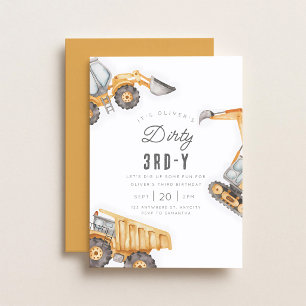 Dump Truck 3rd Birthday Construction Invitation