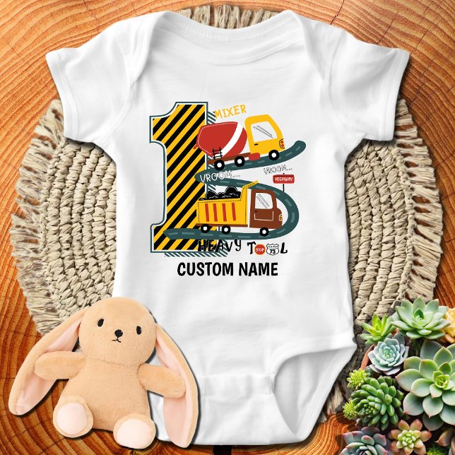 Dump Truck and Mixer First Birthday Construction Baby Bodysuit (Creator Uploaded)