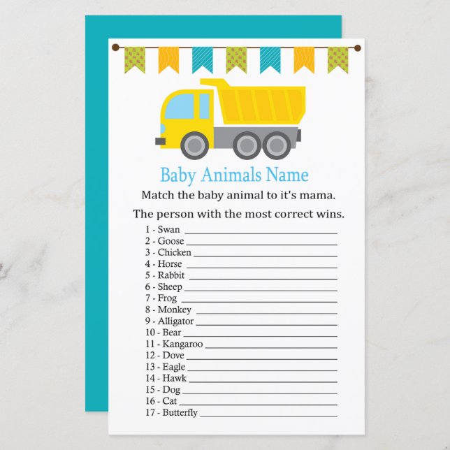 Dump truck Baby Animals Name Game (Front/Back)