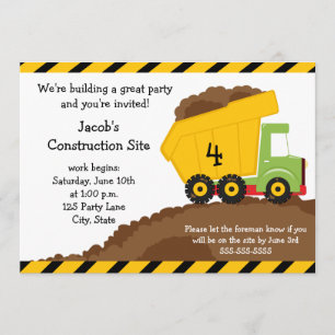 Dump Truck Birthday Invitation
