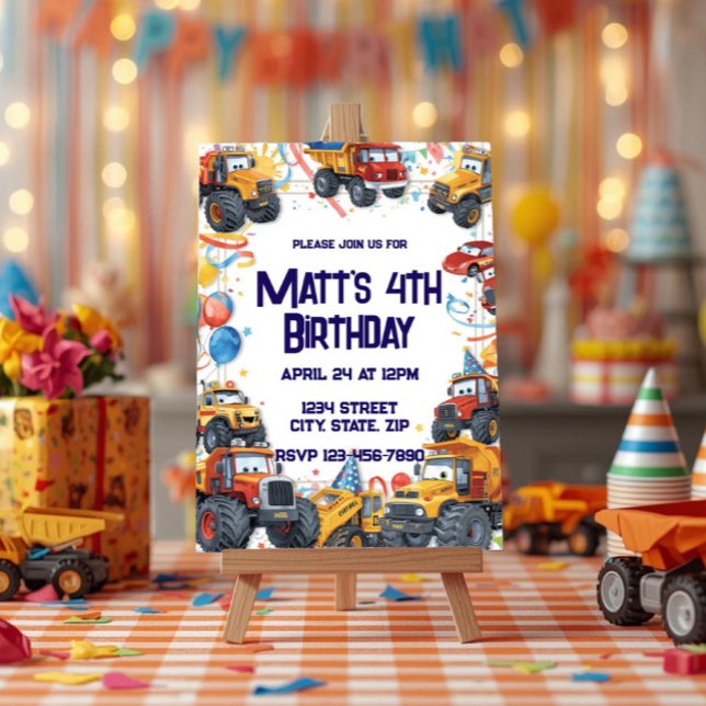 Dump Truck Birthday Invitation Watercolor Vehicles (Creator Uploaded)