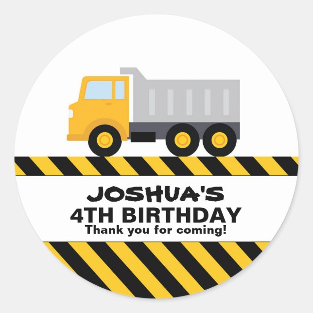 Dump Truck Birthday Party Favour Sticker (Front)