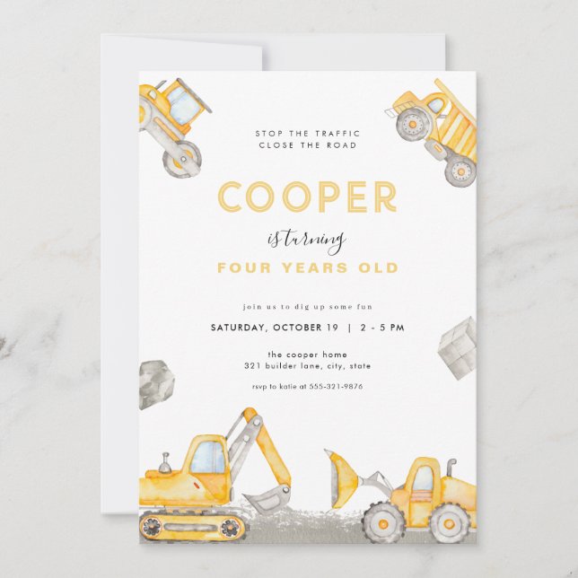 Dump Truck Boy Construction Birthday Invitation (Front)