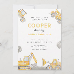 Dump Truck Boy Construction Birthday Invitation