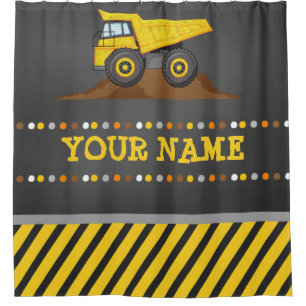 Dump Truck Boys Bathroom Shower Curtain with name