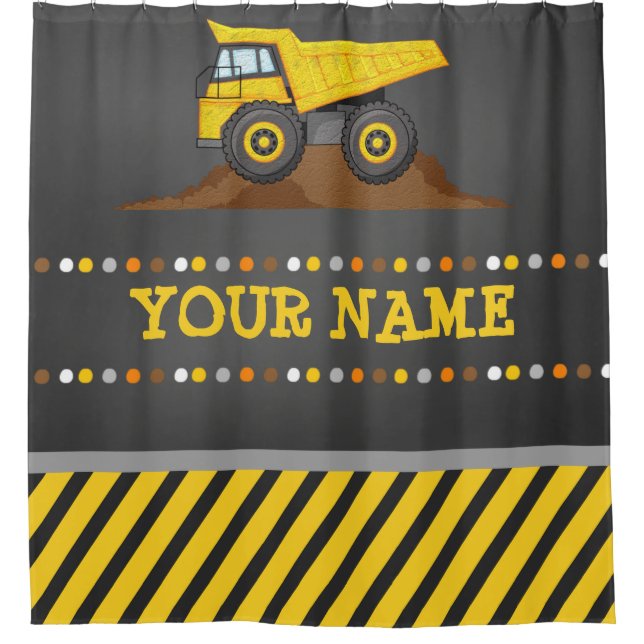 Dump Truck Boys Bathroom Shower Curtain with name (Front)