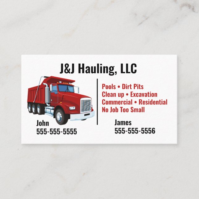 Dump Truck Business Card (Front)