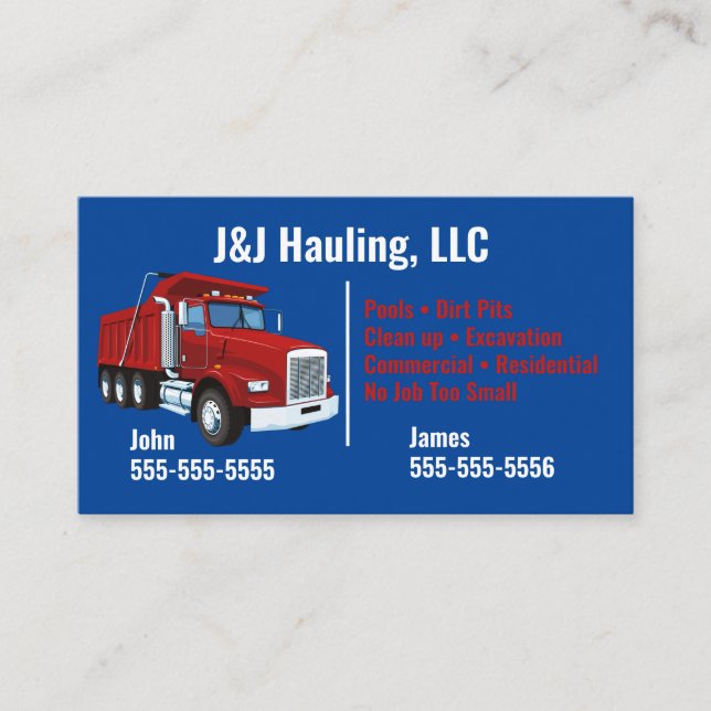 Dump Truck Business Card  (Front)