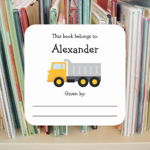 Dump Truck children's bookplate with message Square Sticker