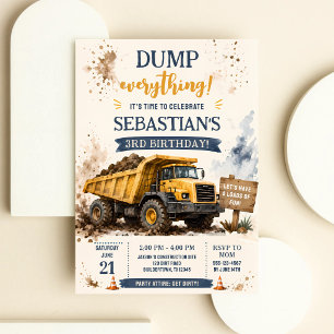 Dump Truck Construction 3rd Birthday Invitation