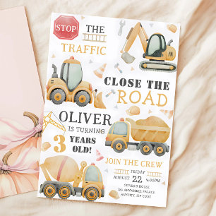 Dump Truck Construction 4th Birthday Invitation