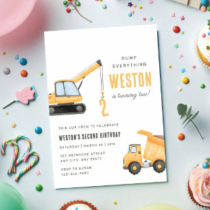 Dump Truck Construction 5th Birthday Invitation
