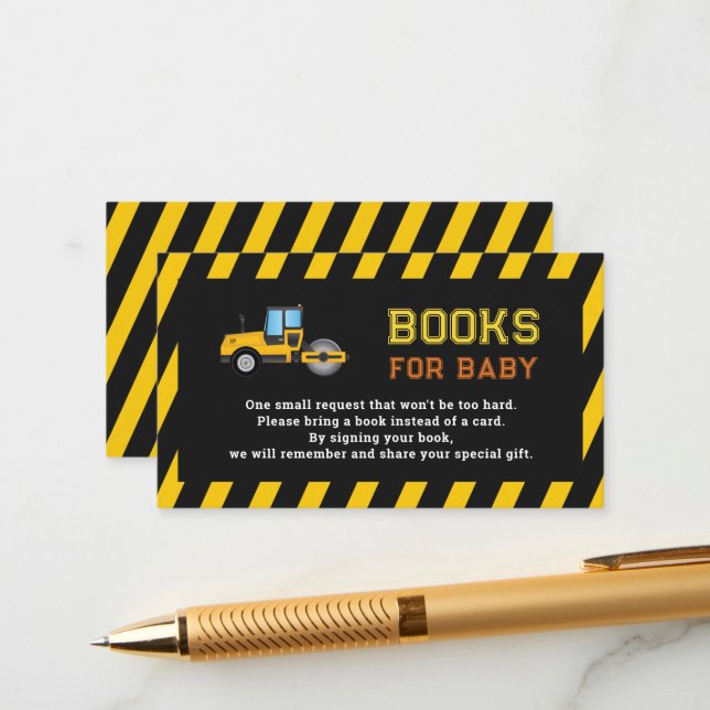 Dump Truck Construction Baby Shower Books for Baby Enclosure Card (Front/Back In Situ)
