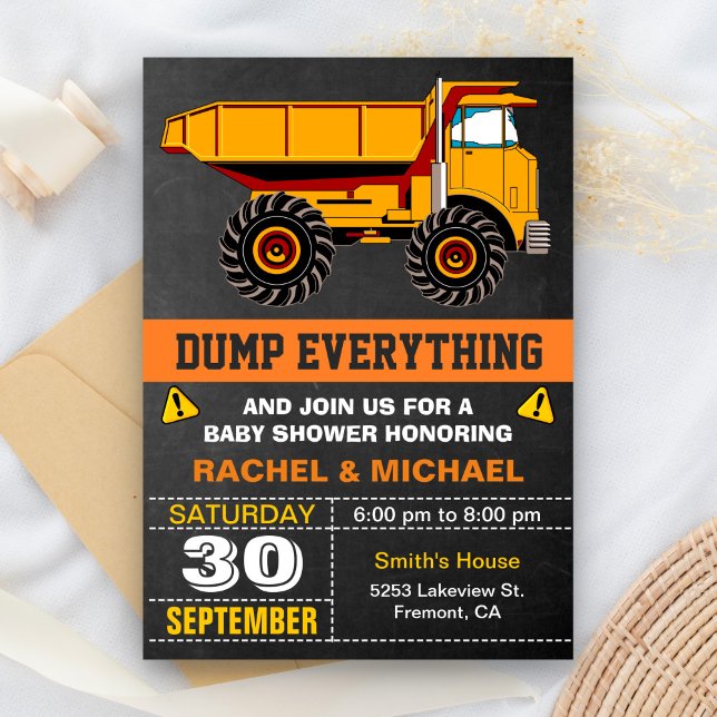 Dump Truck Construction Baby Shower Invitation (Creator Uploaded)