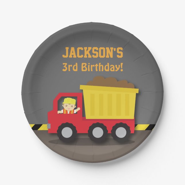 Dump Truck Construction Birthday Party Supplies Paper Plate (Front)