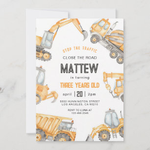 Dump Truck Construction Boy Birthday Invitation