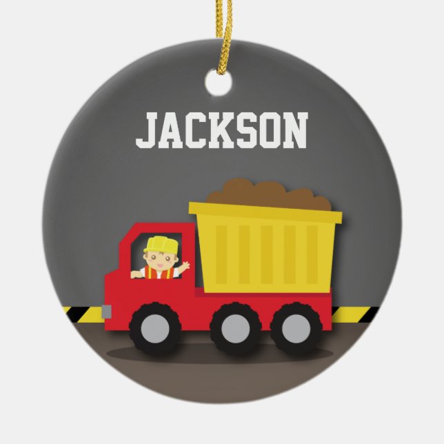 Dump Truck Construction Builder Boys Room Decor Ceramic Tree Decoration (Front)