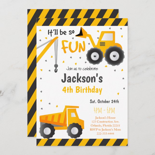 Dump Truck Construction Invitation (Front/Back)