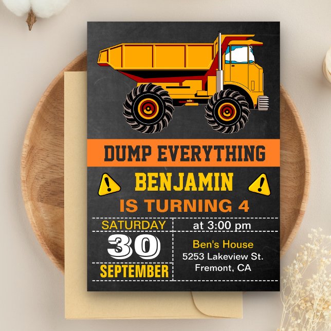 Dump Truck Construction Kids Birthday Party Invite (Creator Uploaded)
