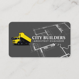 Dump Truck Construction Logo Blueprint Business Card