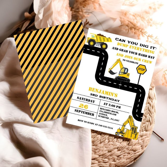 Dump truck construction theme birthday invitation (Creator Uploaded)