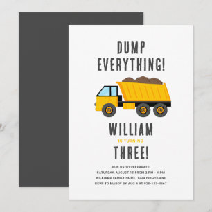 Dump Truck Construction Theme Birthday Party Invitation