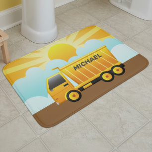 Dump Truck Construction Theme Kids Bathroom Bath Mat