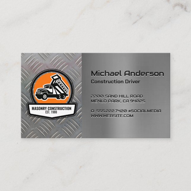 Dump Truck Construction Vehicle Business Card (Front)